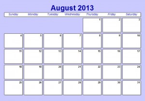 Aug 2013 calendar page