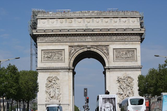 arc de triomphe from pedestrian island in the middle of the Champs-Élysées